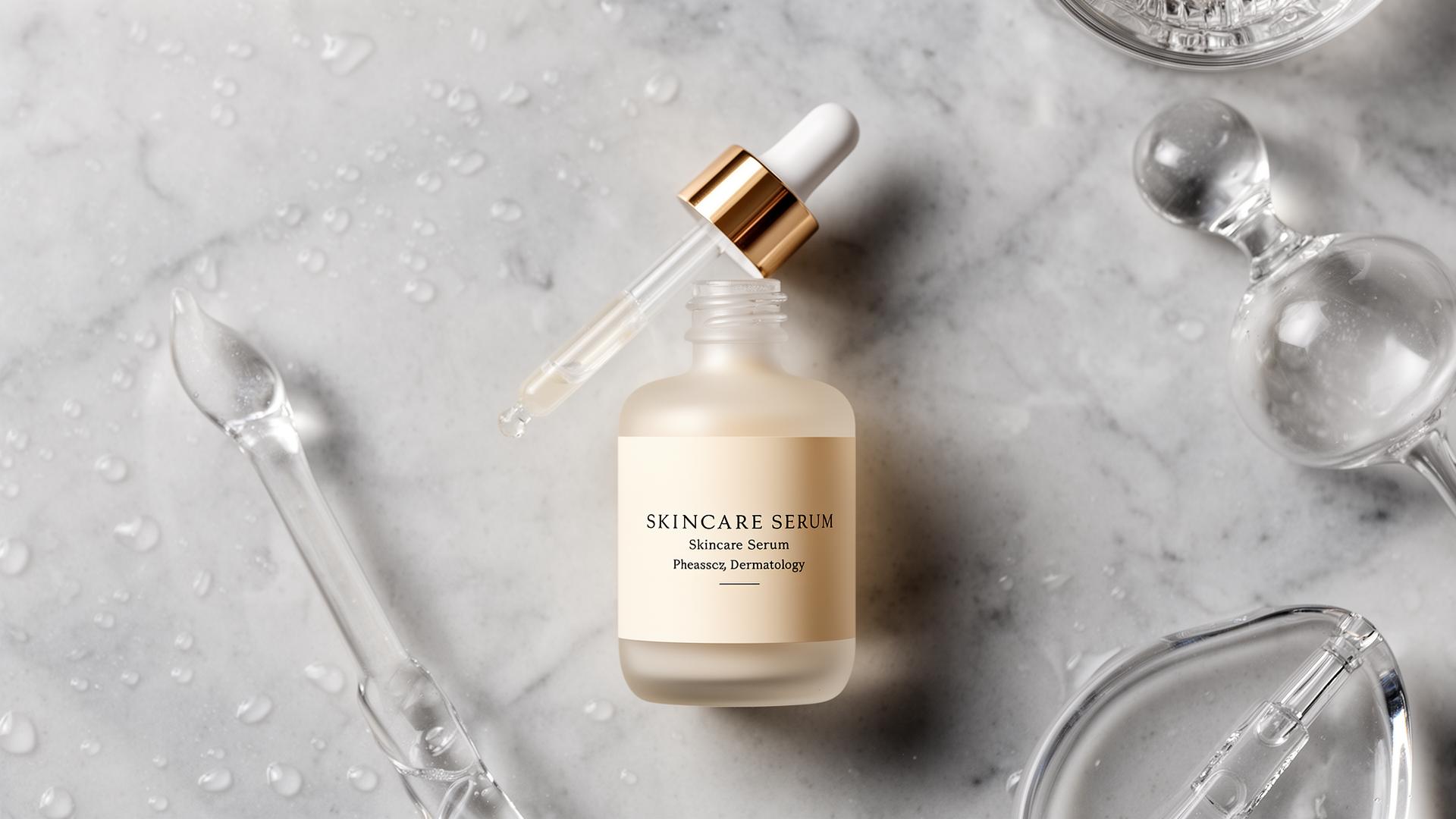 MelanoControl brightening serum on marble surface